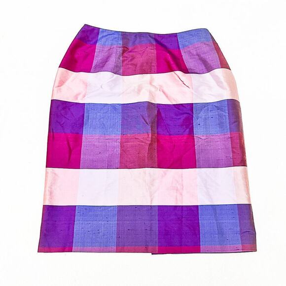 Jeremy Spenser Madras Plaid 100% Silk Checkered Pencil Skirt Purple Size 6 - Picture 1 of 6